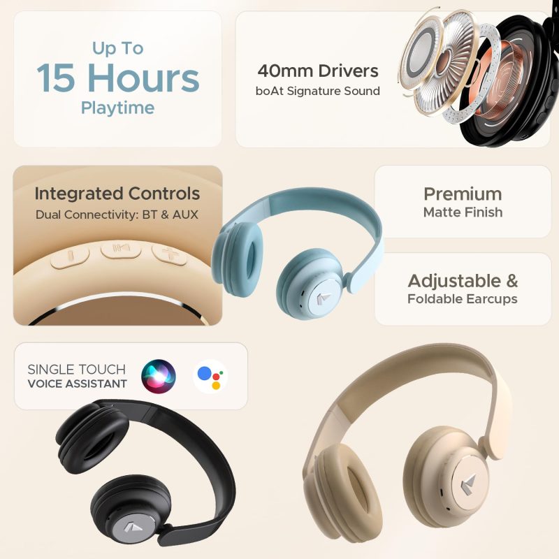 Rockerz 450/450R, 15 HRS Battery, 40mm Drivers, Padded Ear Cushions, Integrated Controls, Dual Modes, Bluetooth Headphone with Mic - Image 7