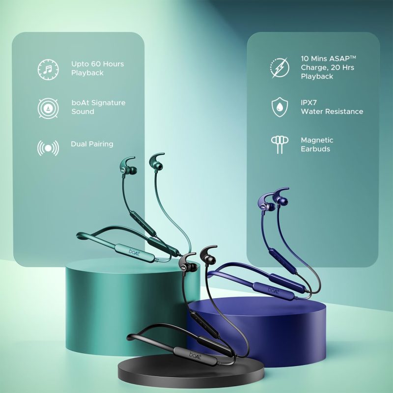 Rockerz 255 Pro+, 60HRS Battery, Fast Charge, IPX7, Dual Pairing, Low Latency, Magnetic Earbuds, Bluetooth Neckband, Wireless with Mic Earphones - Image 2
