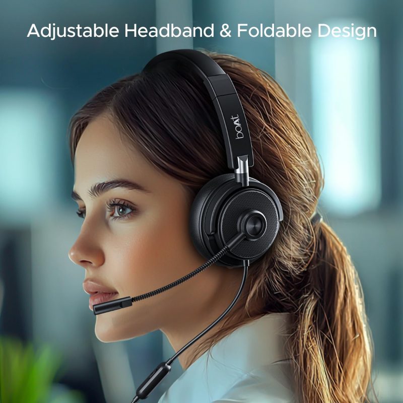 Bassheads 900 Pro Wired Headphones with 40Mm Drivers, Lightweight Foldable Design, Over Ear, Remote Control, Unidirectional Retractable Mic, Adjustable Headband & USB Type-A Compatibility - Image 3