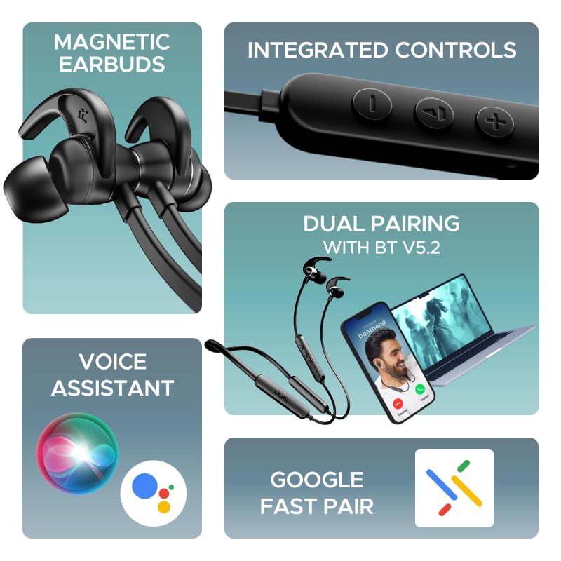 Rockerz 255 Pro+, 60HRS Battery, Fast Charge, IPX7, Dual Pairing, Low Latency, Magnetic Earbuds, Bluetooth Neckband, Wireless with Mic Earphones - Image 8