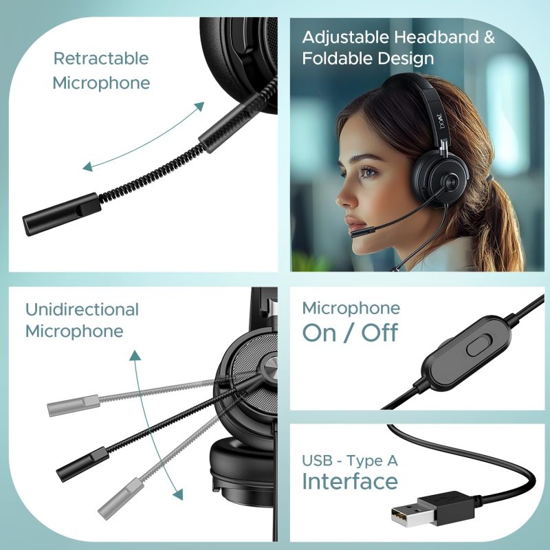 Bassheads 900 Pro Wired Headphones with 40Mm Drivers, Lightweight Foldable Design, Over Ear, Remote Control, Unidirectional Retractable Mic, Adjustable Headband & USB Type-A Compatibility - Image 2